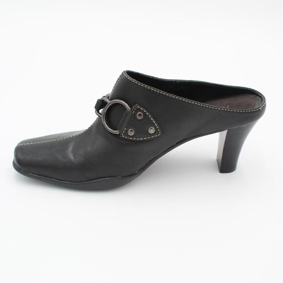 Y2K Harness Mule Womens 6.5 Black Leather Slip On Heel Aerosoles Comfort Shoe - Picture 7 of 9